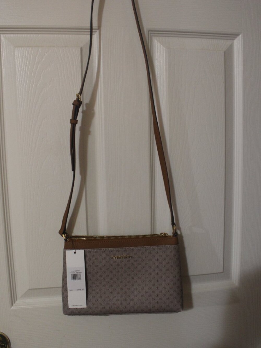 NWT Calvin Klein Taupe CK Monogram Crossbody Bag